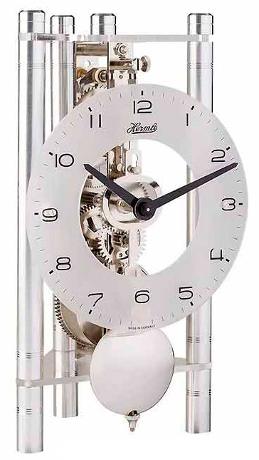 Hermle 23025-X40721 "Lakin" Windup Table Clock, Silver with Glass Dial and Nickel Movement