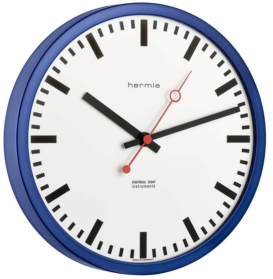 Hermle 30471-Q72100 "Grand Central" Battery-Operated Wall Clock, Blue