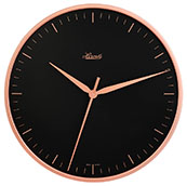 Hermle 30918-V52100 "Aria" Battery-Operated Wall Clock, Rose Gold Hands and Case, Black Dial
